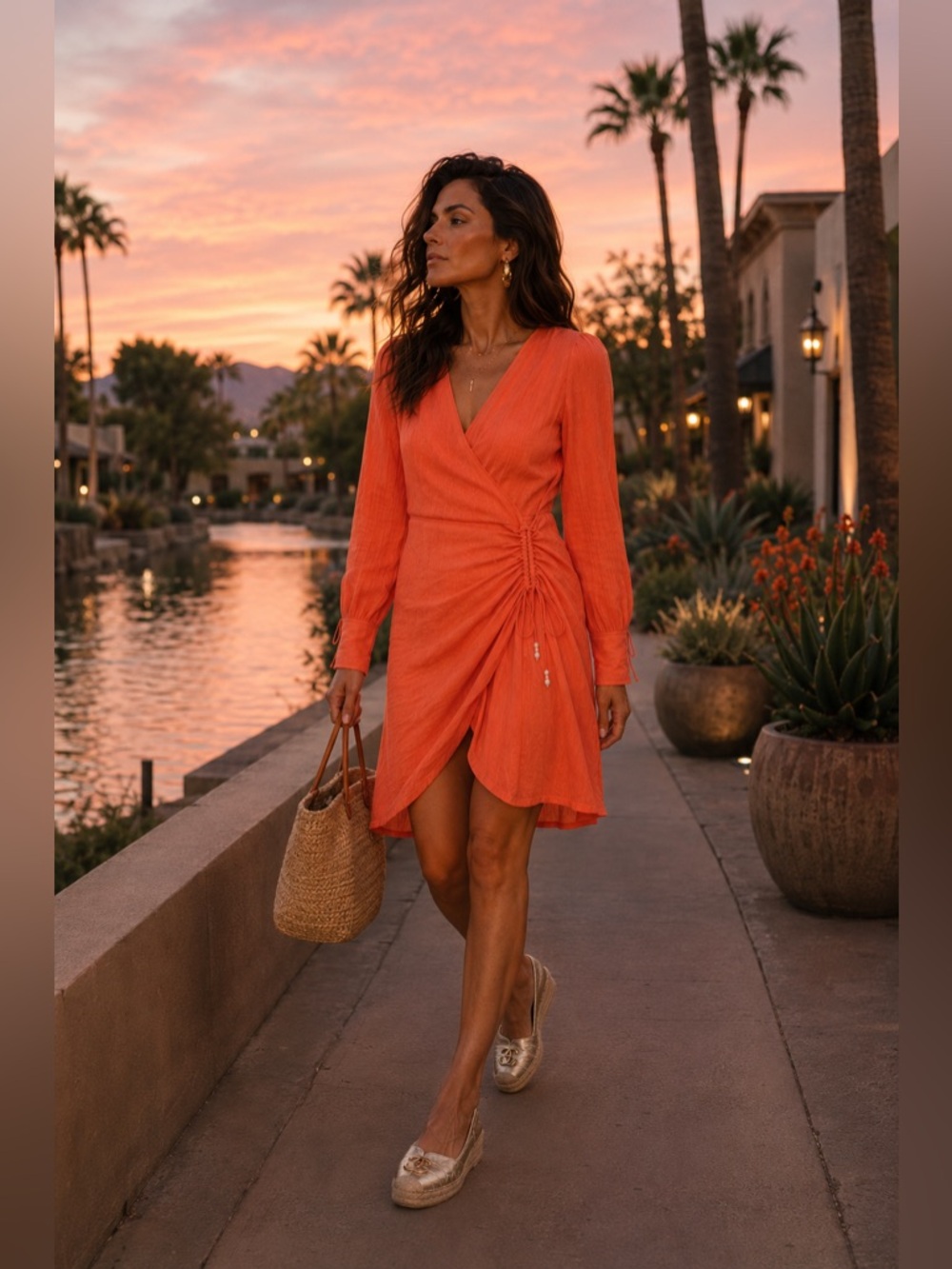 Magali Pascal Myrtle Wrap Mini Dress Neon Coral Gauze Resort Chic Size Small New - Picture 10 of 16